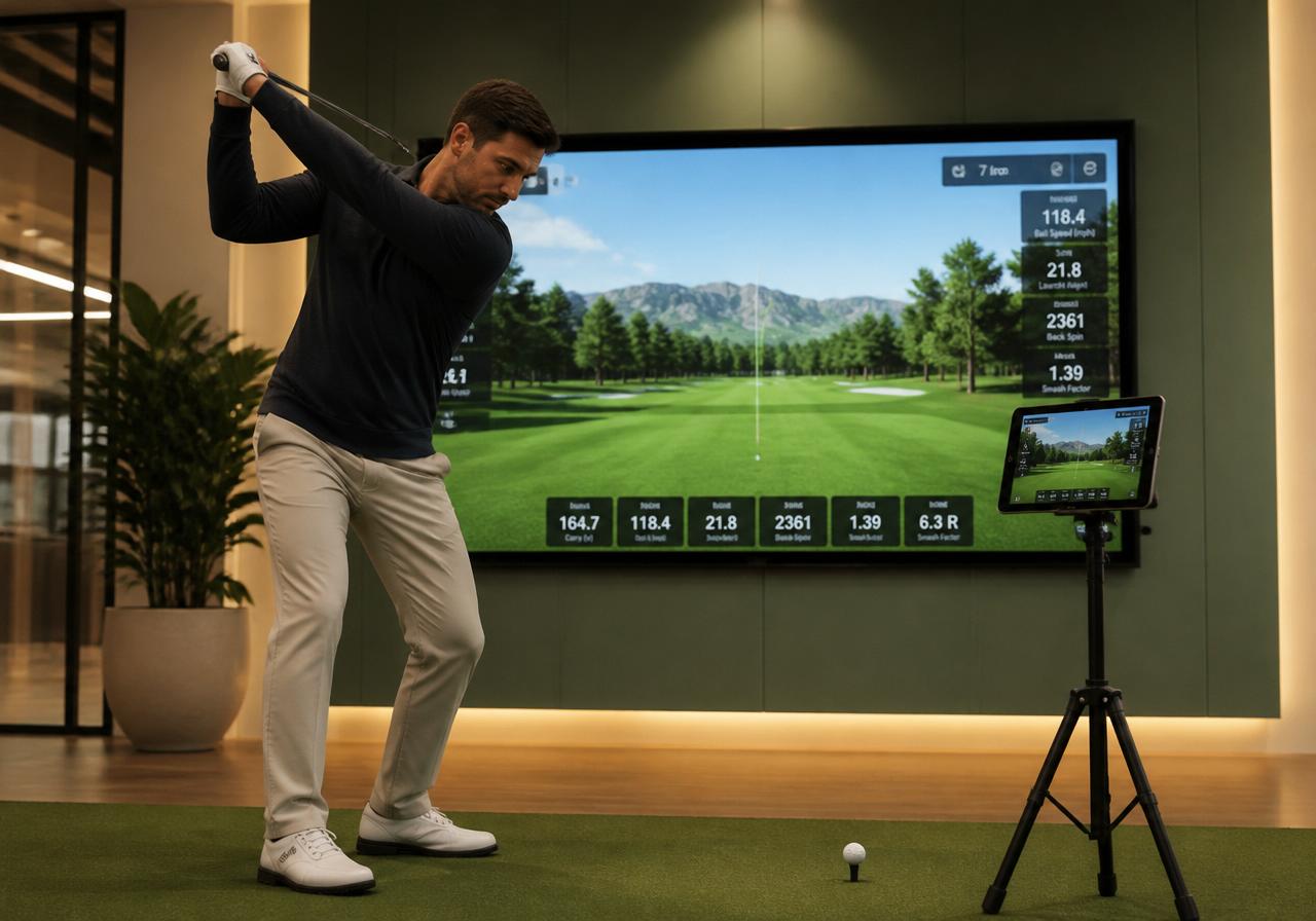 Premium virtual golf simulator setup in a private lounge